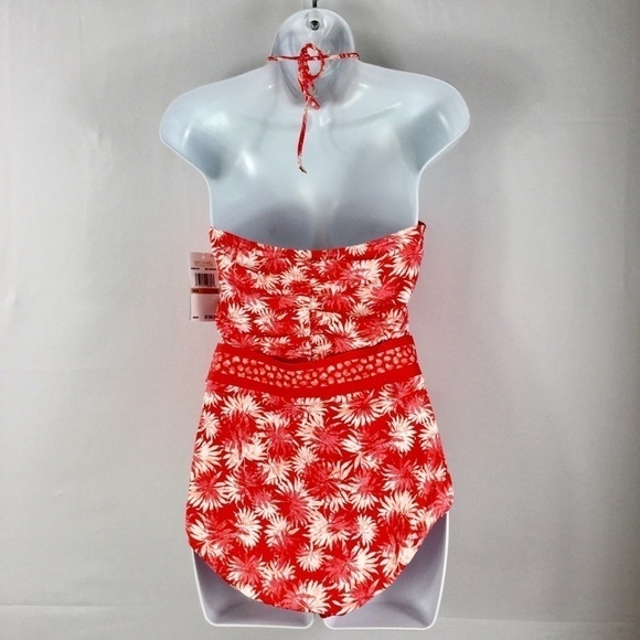 MICHAEL Michael Kors Bandeau Cut Out One Piece Sangria Palm Mix Size 12 NWT - Picture 5 of 7